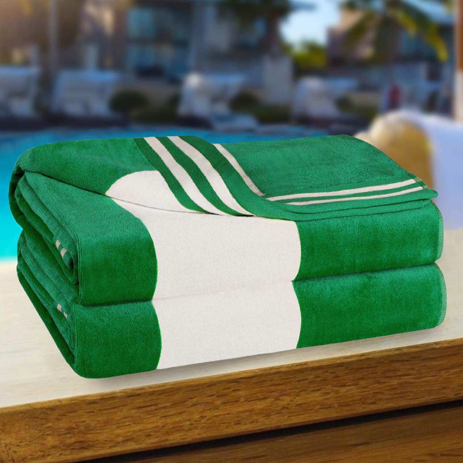 Superior Cabana Stripe Oversized Cotton Beach Towel Set Of 2,4,6 - Green