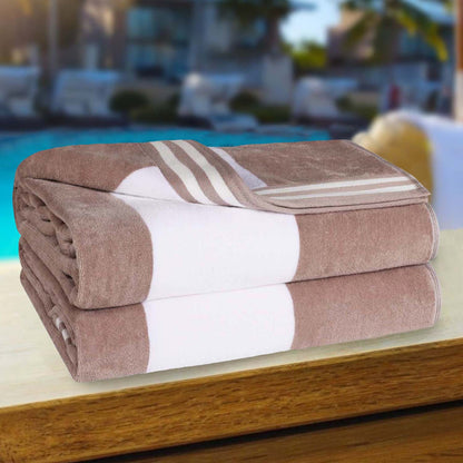 Superior Cabana Stripe Oversized Cotton Beach Towel Set Of 2,4,6 - Taupe