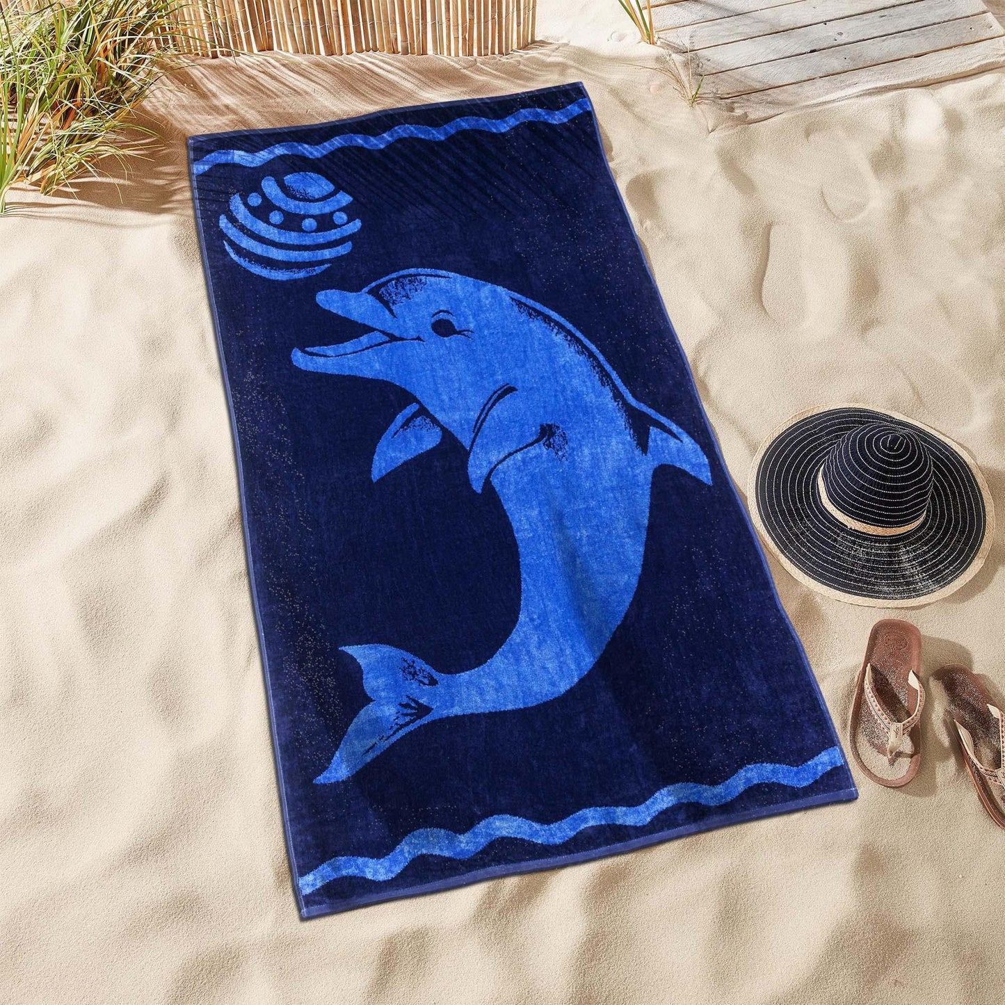 Play Dolphin Oversized Cotton 2 Piece Beach Towel Set