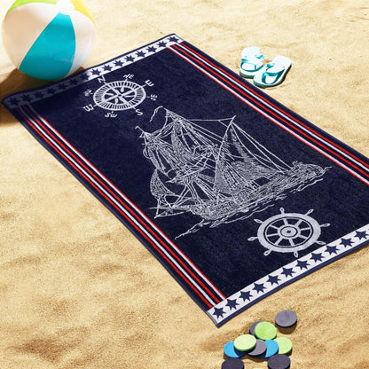 Navy Ship Oversized Cotton 2 Piece Beach Towel Set