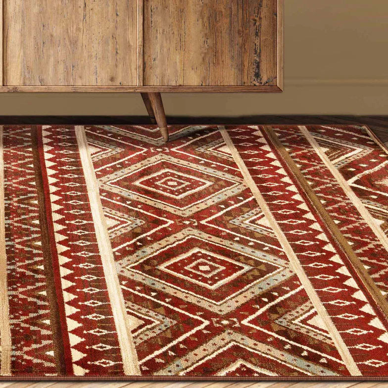 Tampa Southwestern Rustic Medallion Indoor Area Rug or Runner Rug - Maroon