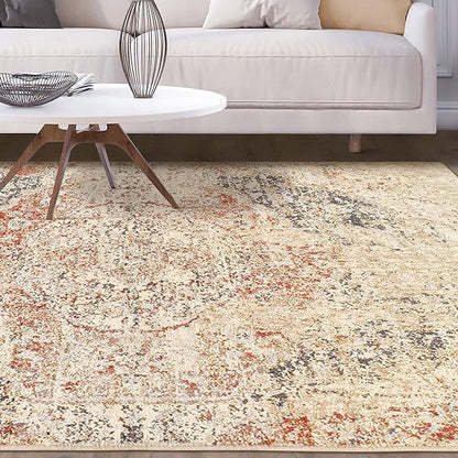 Heavily Distressed Oriental Medallion Area Rug - Cream
