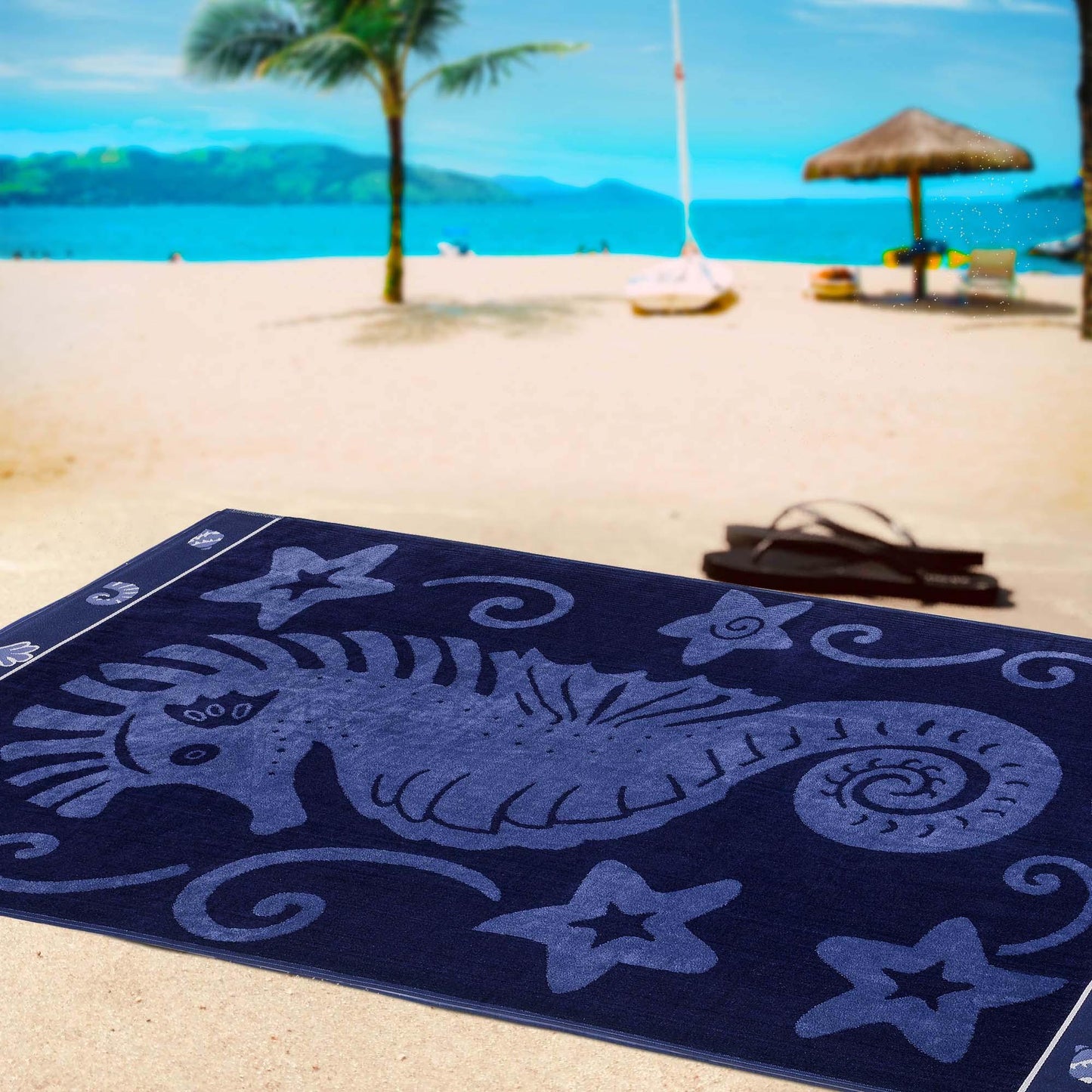 Sea Horse Oversized Cotton 2 Piece Beach Towel Set