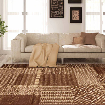 Dorset Block Patchwork Indoor Area Rug or Runner Rug - Taupe