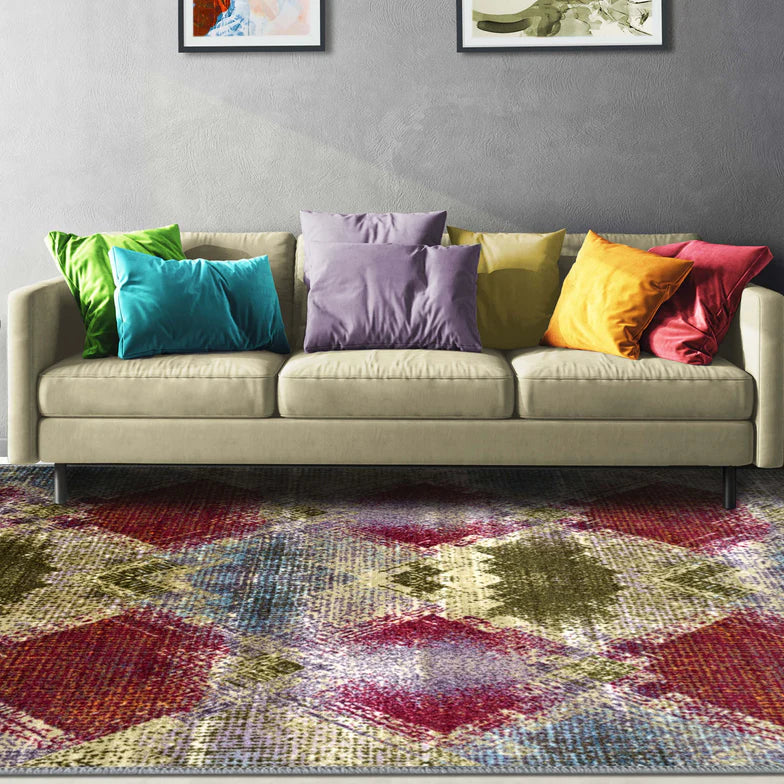 Amarsi Geometric Non-Slip Indoor Washable Area Rug - Gray
