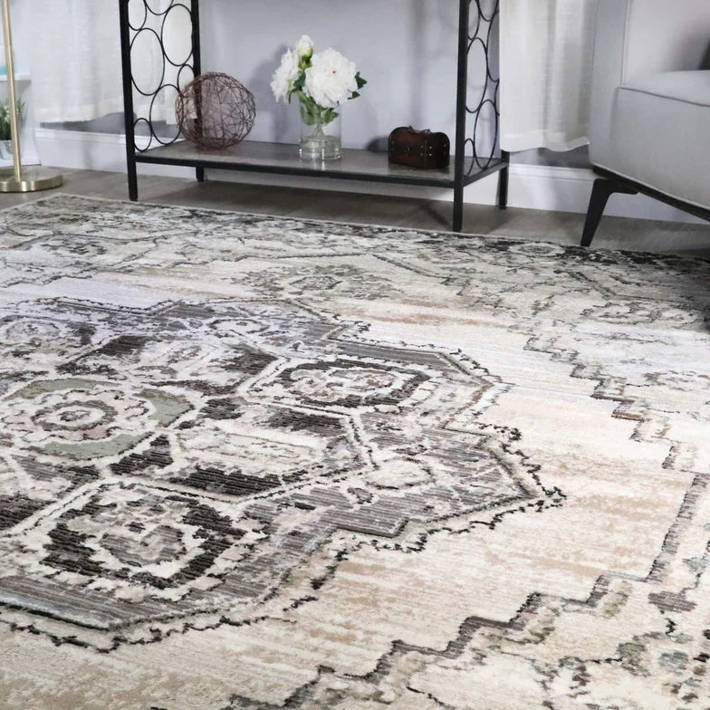 Brinton Vintage Oriental Medallion Indoor Area Rugs or Runner Rug - Slate