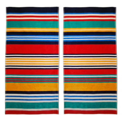 Cotton Multicolored Striped Oversized 2 Piece Beach Towel