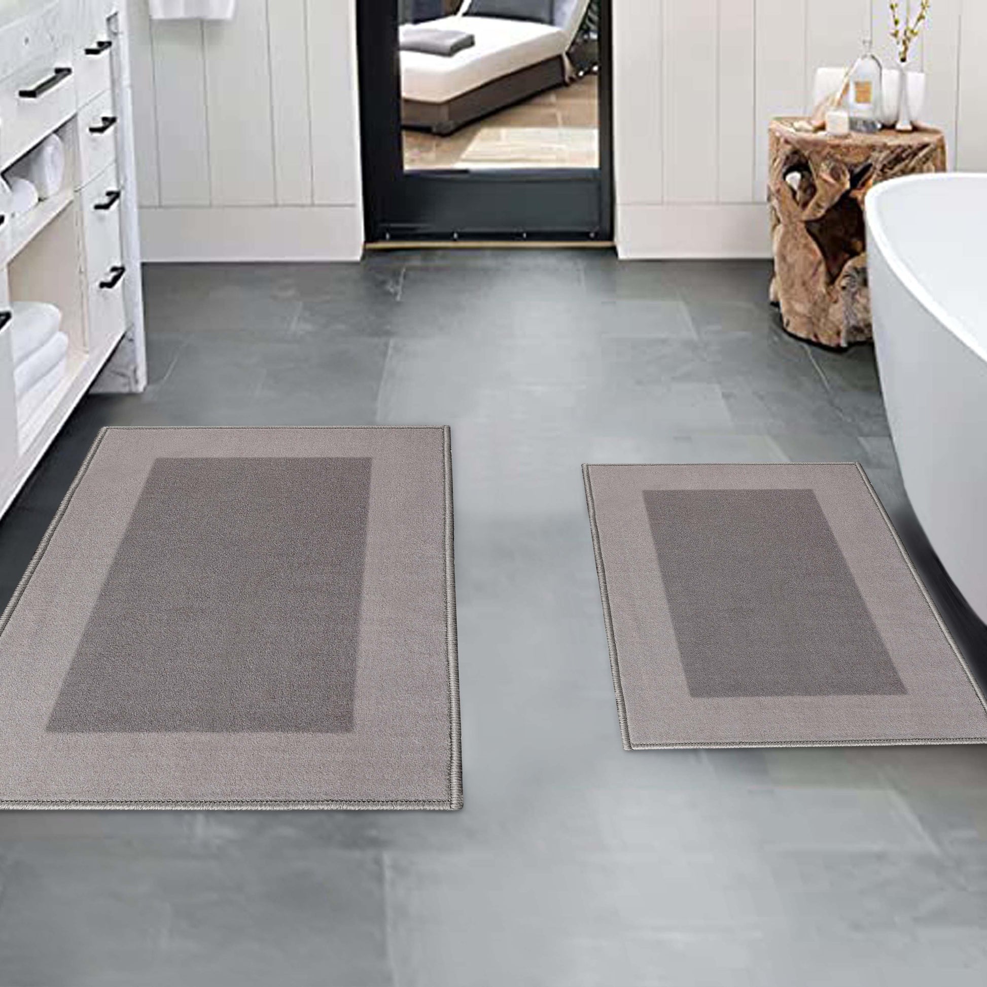 Reno Modern Non-Slip Machine Washable Kitchen Mat Set - Grey