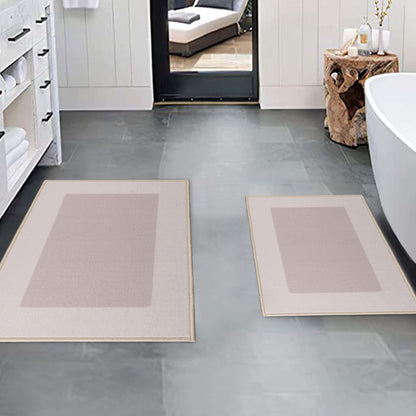 Reno Modern Non-Slip Machine Washable Kitchen Mat Set - Tan