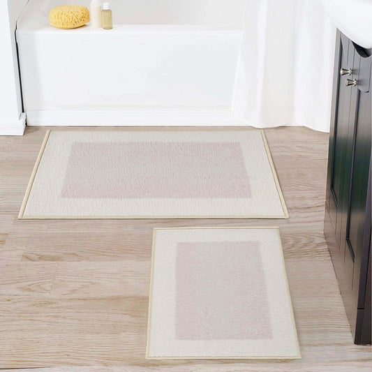 Superior Rome Non-Slip Machine Washable Bath Mat Set - Cream