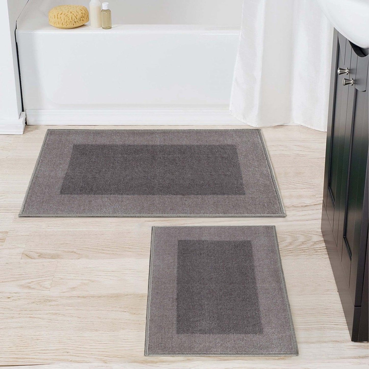  Superior Rome Non-Slip Machine Washable Bath Mat Set - Grey