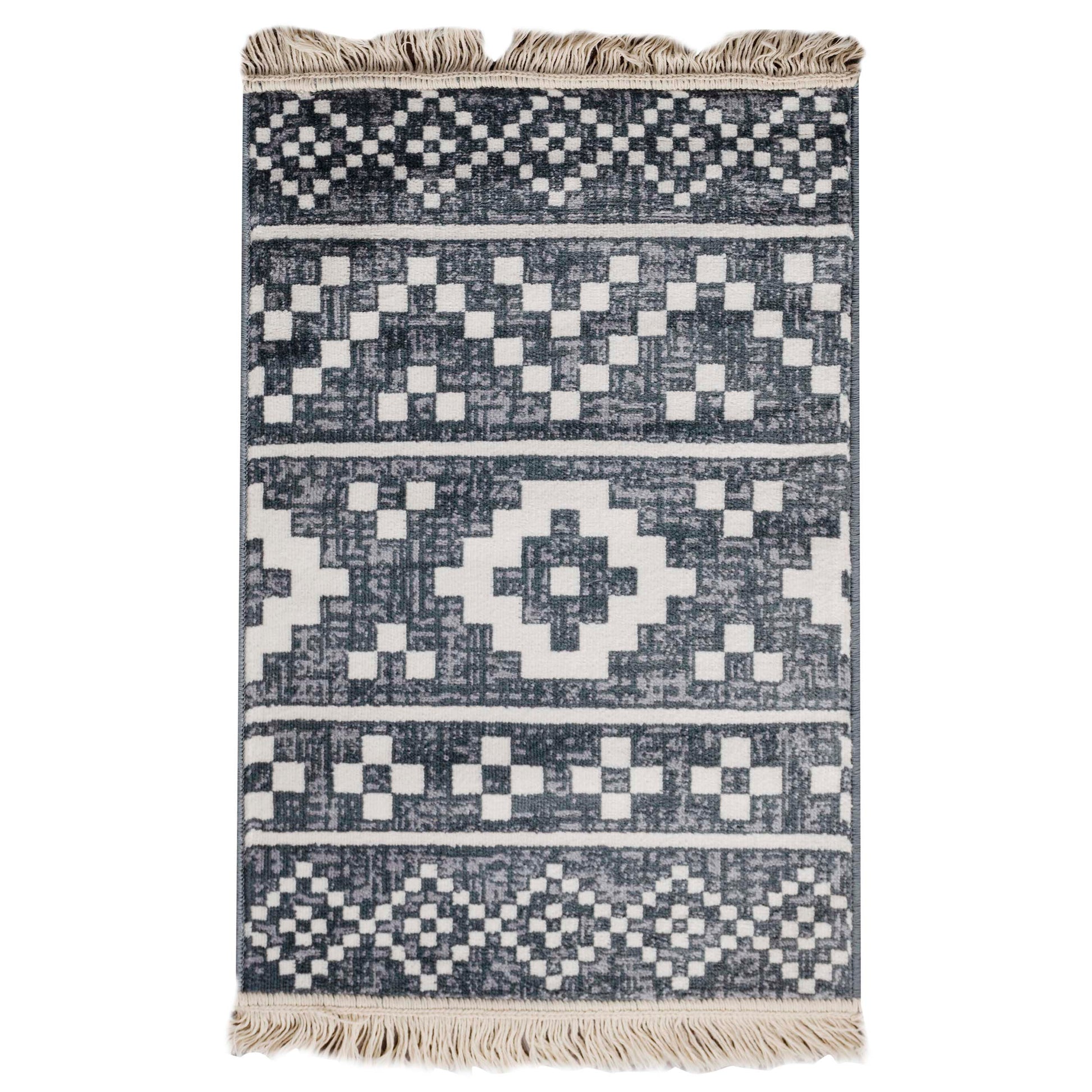 Genaine Contemporary Geometric Fringe Indoor Area Rug or Runner Rug - Nightfall Blue