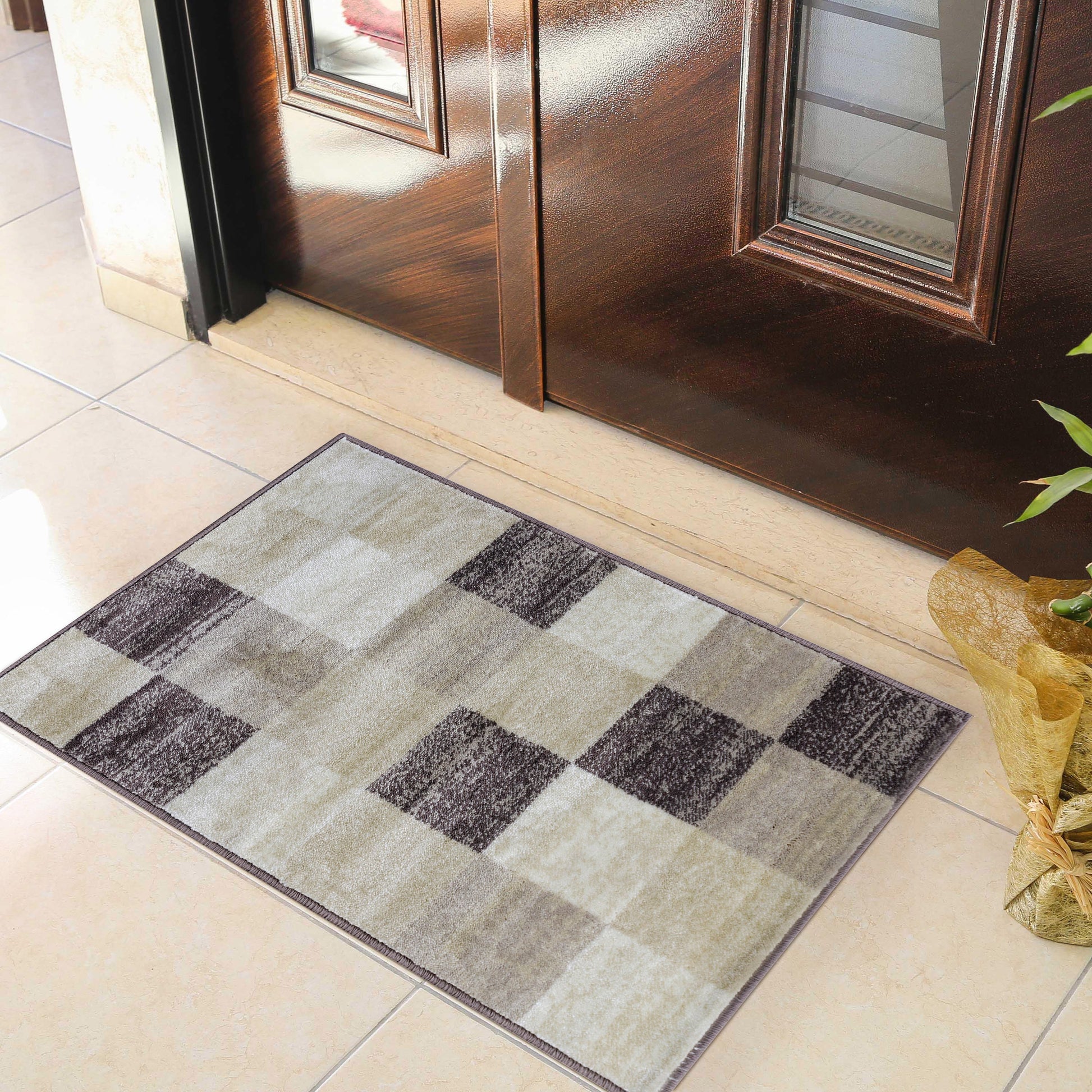 Superior Rockaway Geometric Checkered Rivulet Transitional Area Rug - Beige