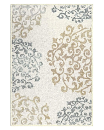 Amber Floral Scroll Medallion Non-Slip Washable Indoor Area Rug or Runner