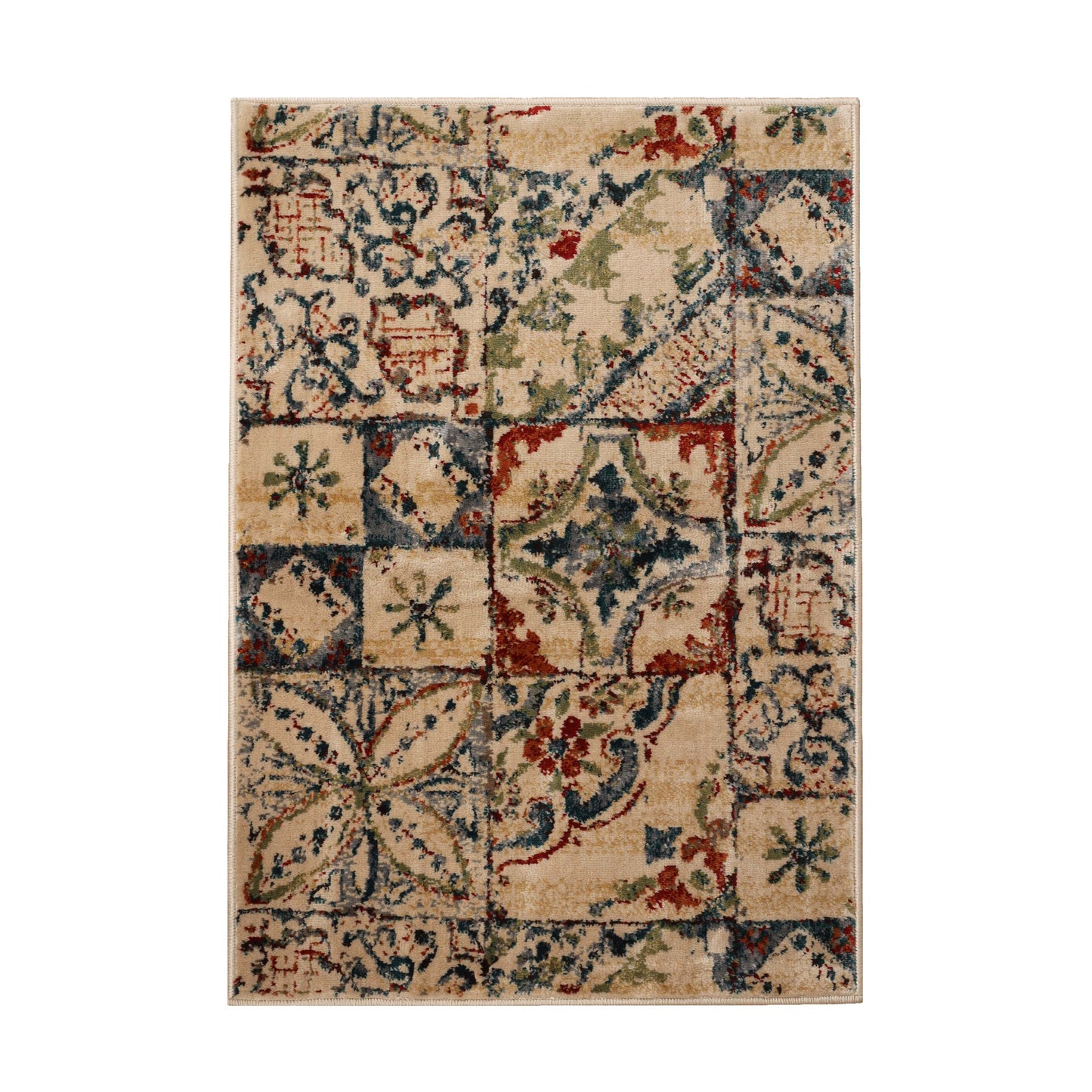 Superior Vanessa Vintage Floral Patchwork Indoor Area Rug Or Runner Rug Or Door Mat - Teal