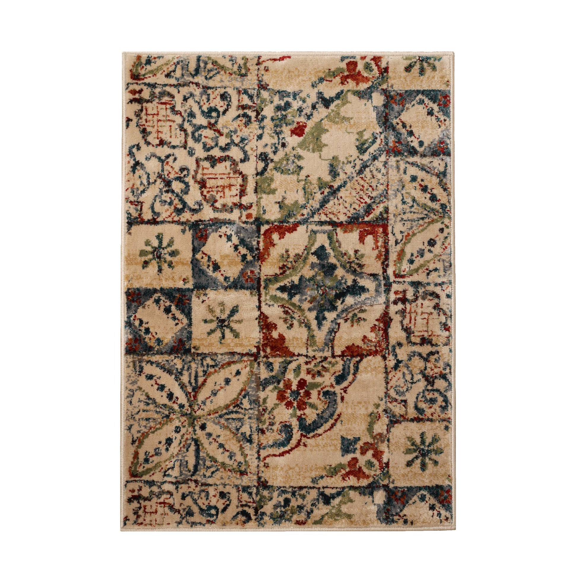 Superior Vanessa Vintage Floral Patchwork Indoor Area Rug Or Runner Rug Or Door Mat - Teal