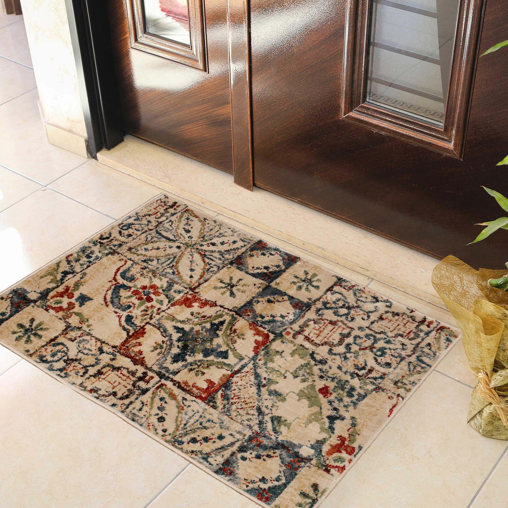 Superior Vanessa Vintage Floral Patchwork Indoor Area Rug Or Runner Rug Or Door Mat  - Teal