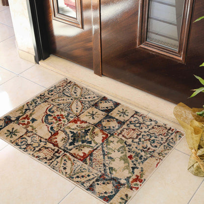 Superior Vanessa Vintage Floral Patchwork Indoor Area Rug Or Runner Rug Or Door Mat  - Teal