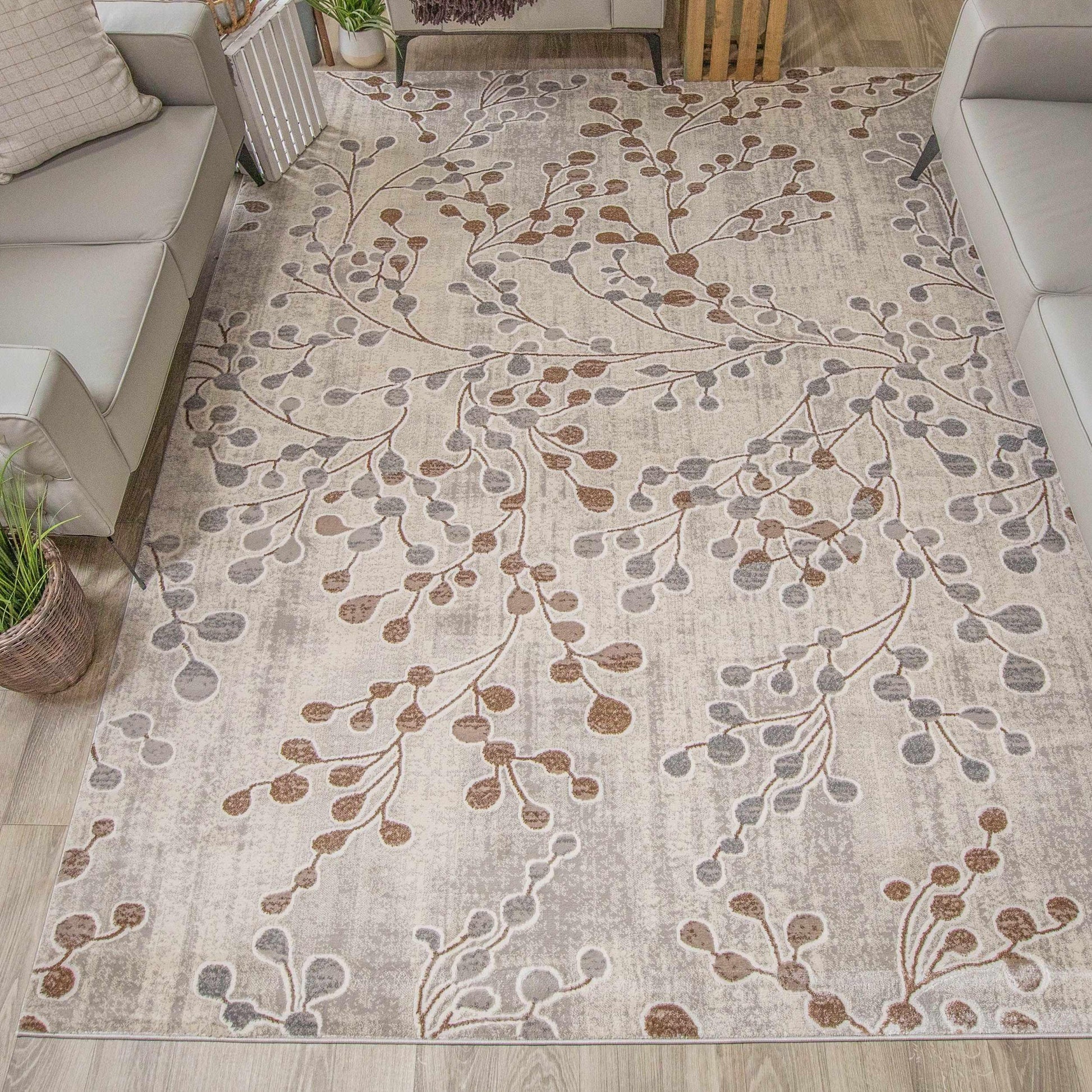 Superior Adsila Iridescent Floral Modern Area Rug or Runner - Hazelnut