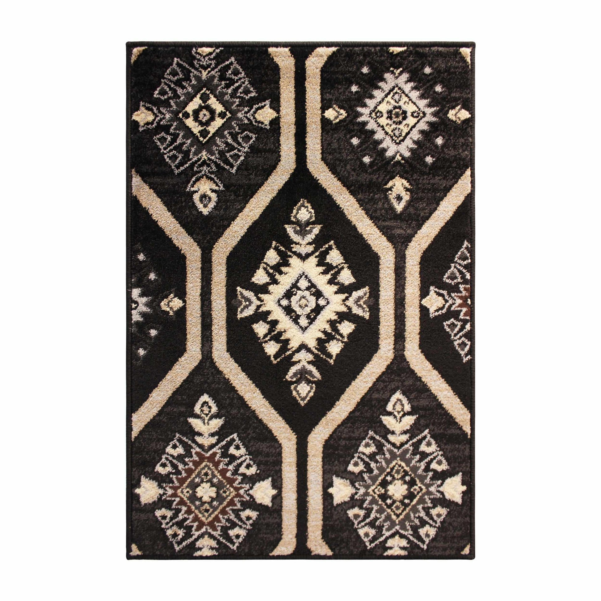 Superior Aurora Hexagon Medallion Geometric Area Rug or Runner - Black