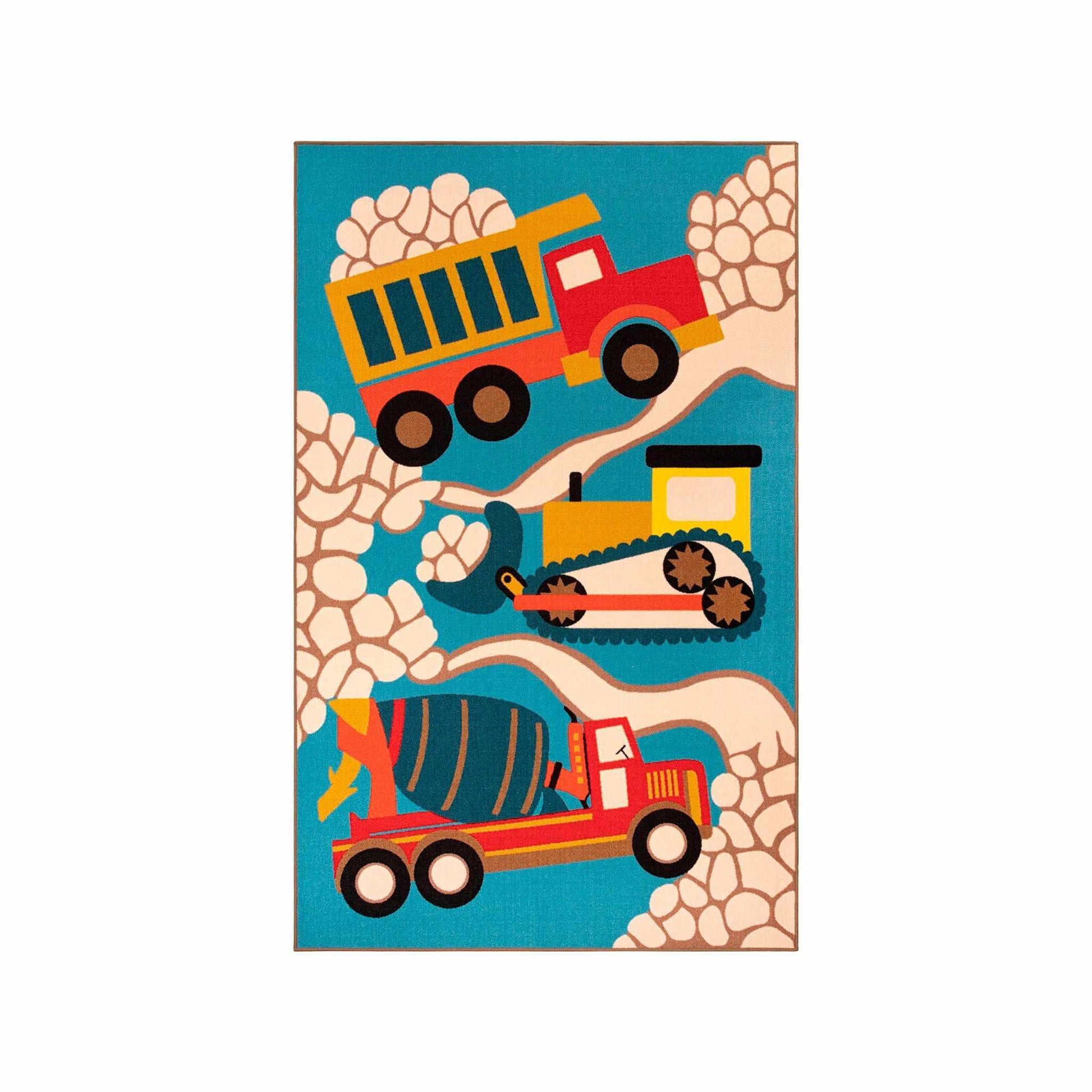 Construction Zone Non-Slip Kids Indoor Washable Area Rug 