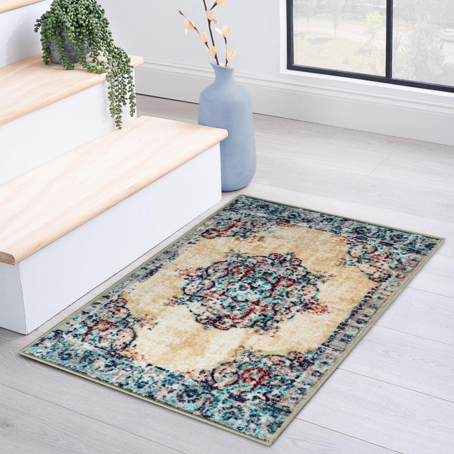 Superior Decklan Floral Medallion Indoor Area Rug or Runner Rug - Cream