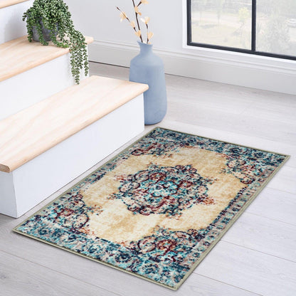 Superior Decklan Floral Medallion Indoor Area Rug or Runner Rug - Cream