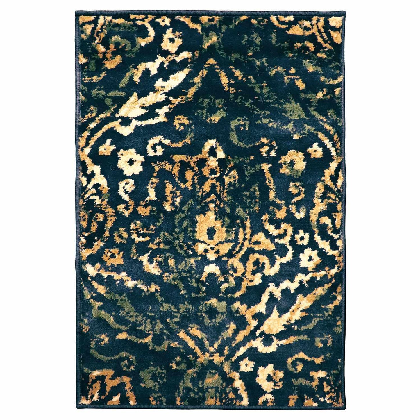 Superior Northman Damask Contemporary Area Rug - Navy Blue