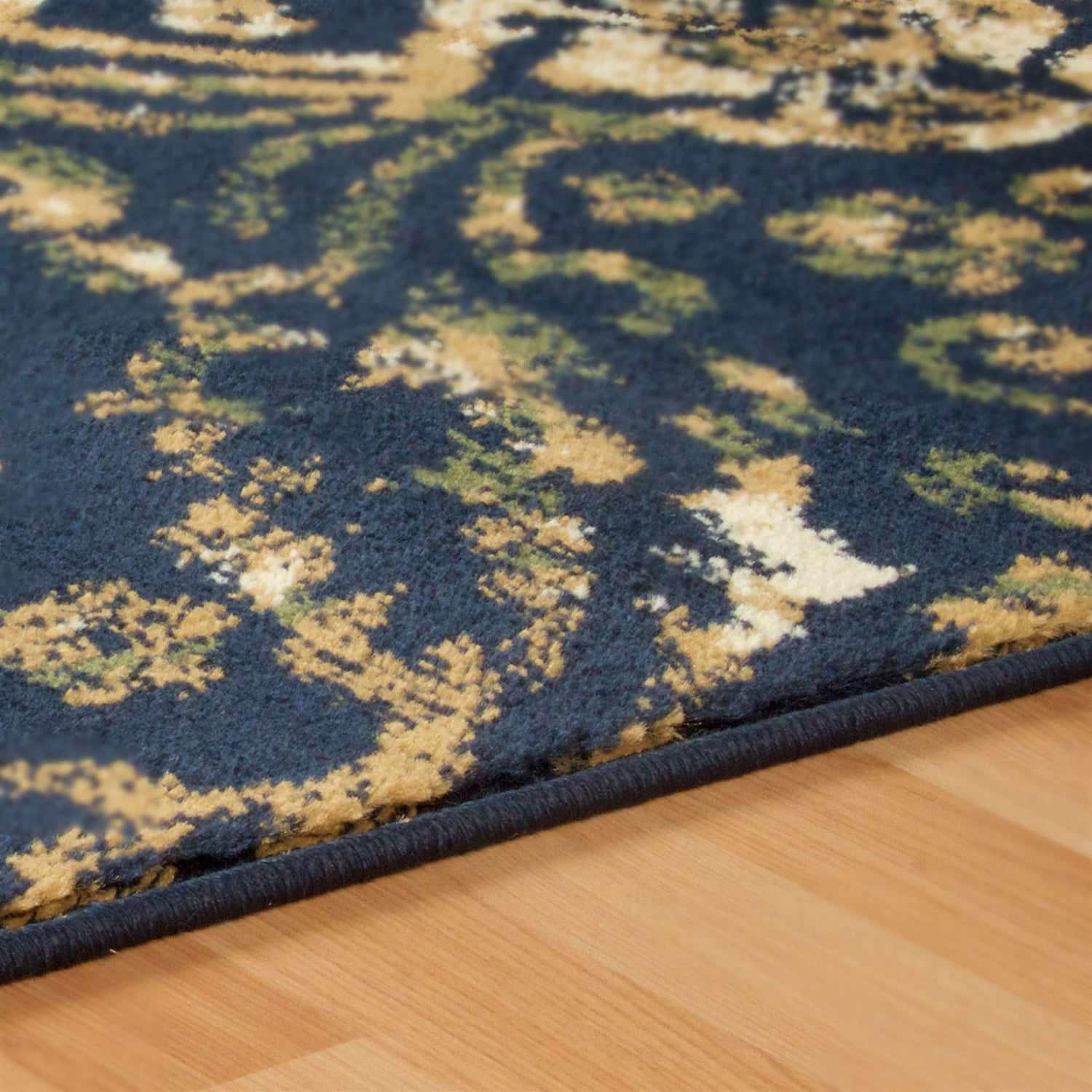 Superior Northman Damask Contemporary Area Rug - Navy Blue