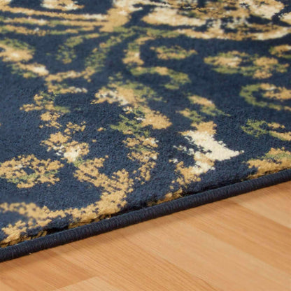 Superior Northman Damask Contemporary Area Rug - Navy Blue