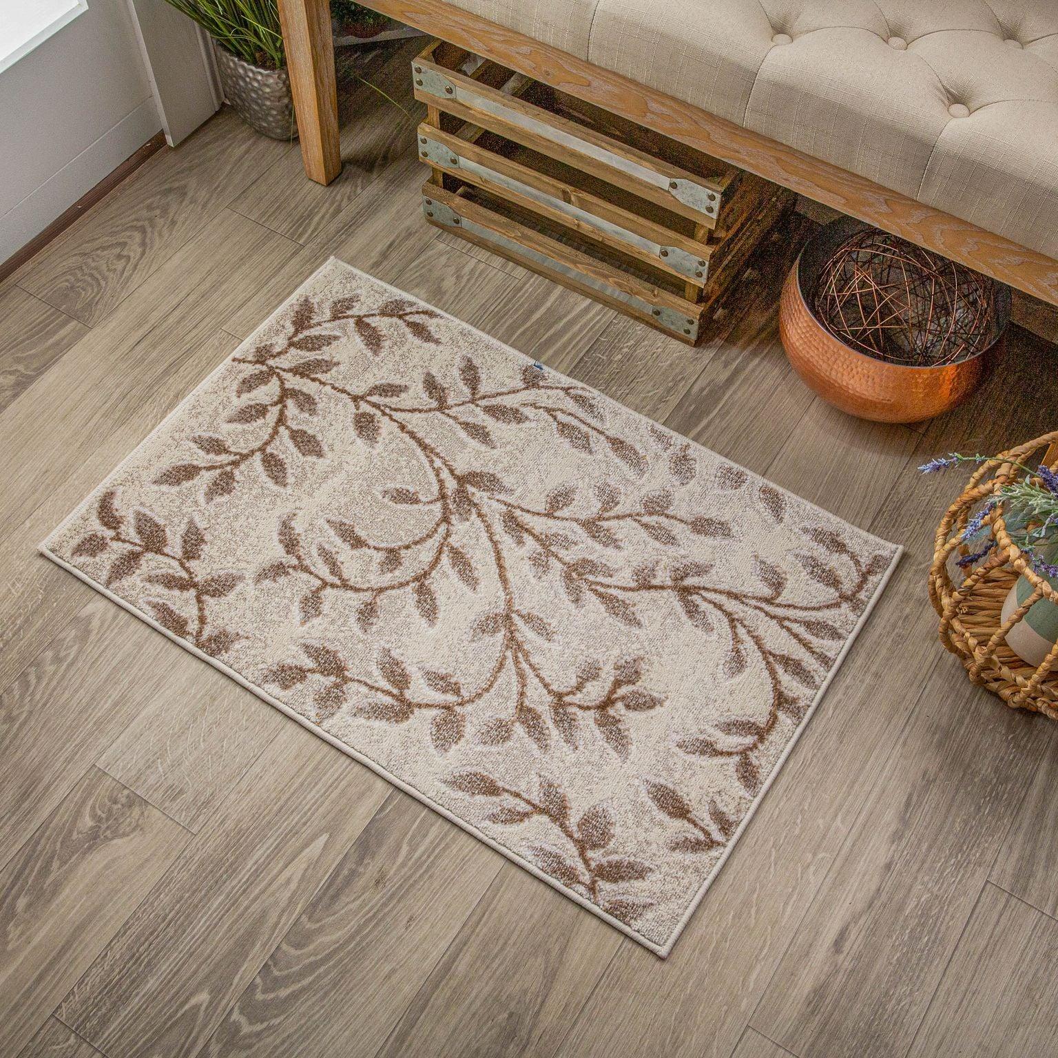  Palesa Scrolling Botanical Vines floral motif Indoor Area Rug - Hazelnut