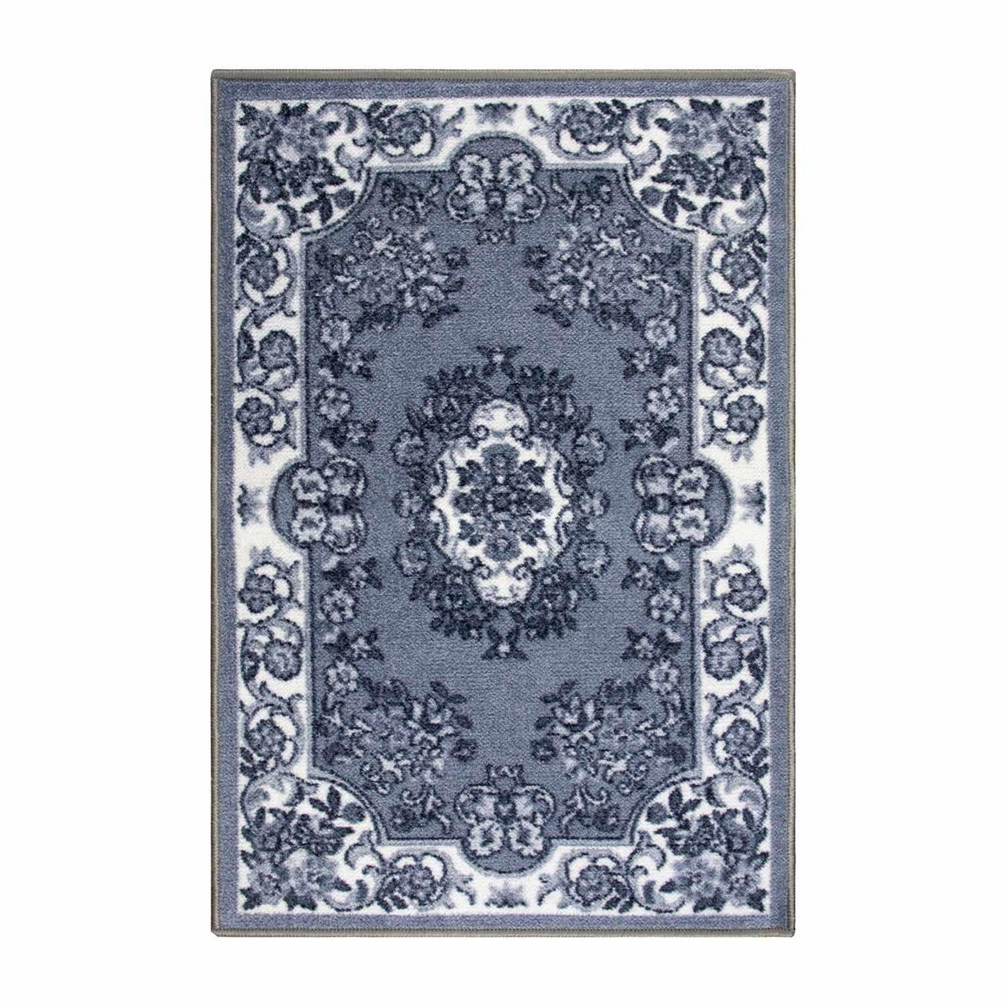  Seraphina Traditional Floral Non-Slip Indoor Area Rug Or Runner Rug Or Door Mat - Black-White