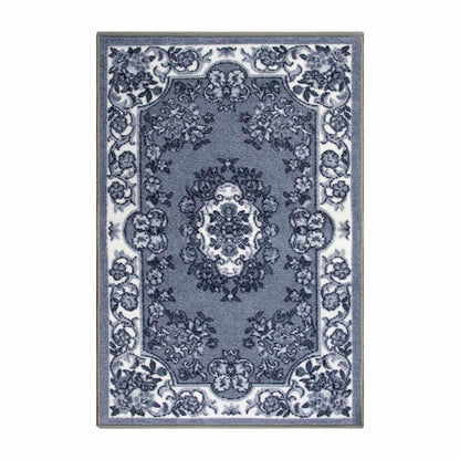  Seraphina Traditional Floral Non-Slip Indoor Area Rug Or Runner Rug Or Door Mat - Black-White