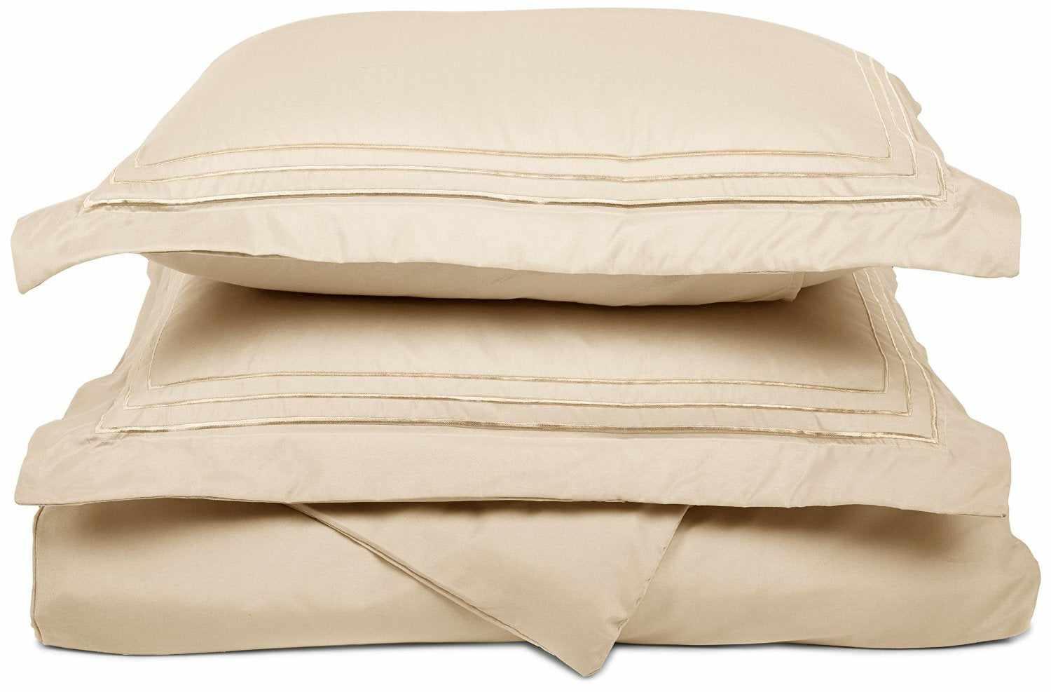 Superior 3 Line Embroidered Lines Microfiber Duvet Cover Set - Ivory