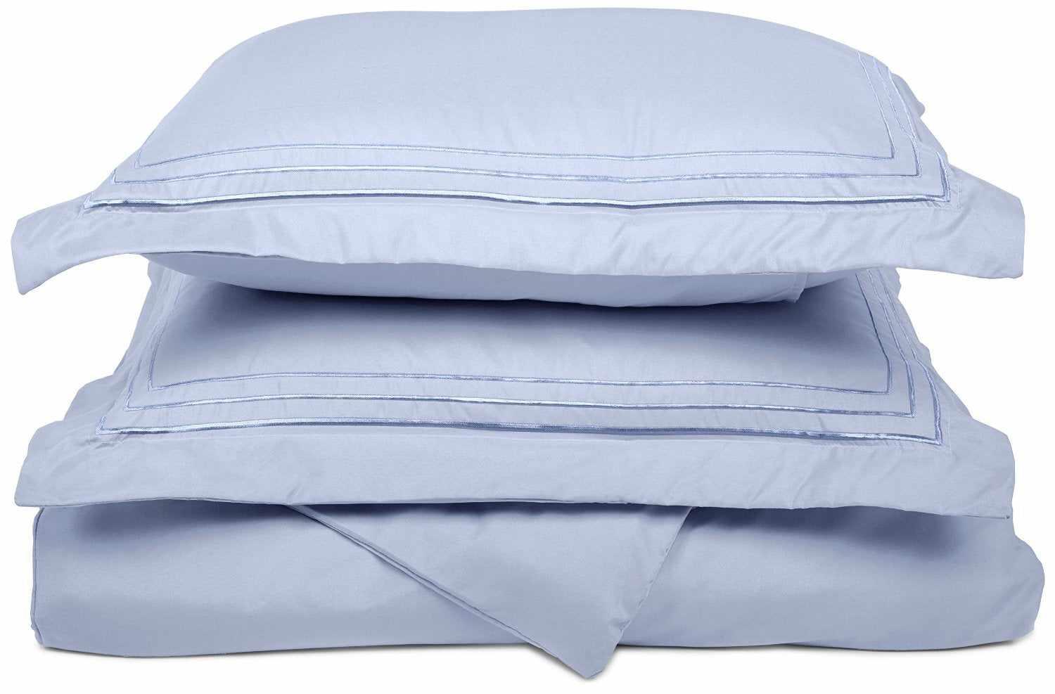 Superior 3 Line Embroidered Lines Microfiber Duvet Cover Set - Light Blue