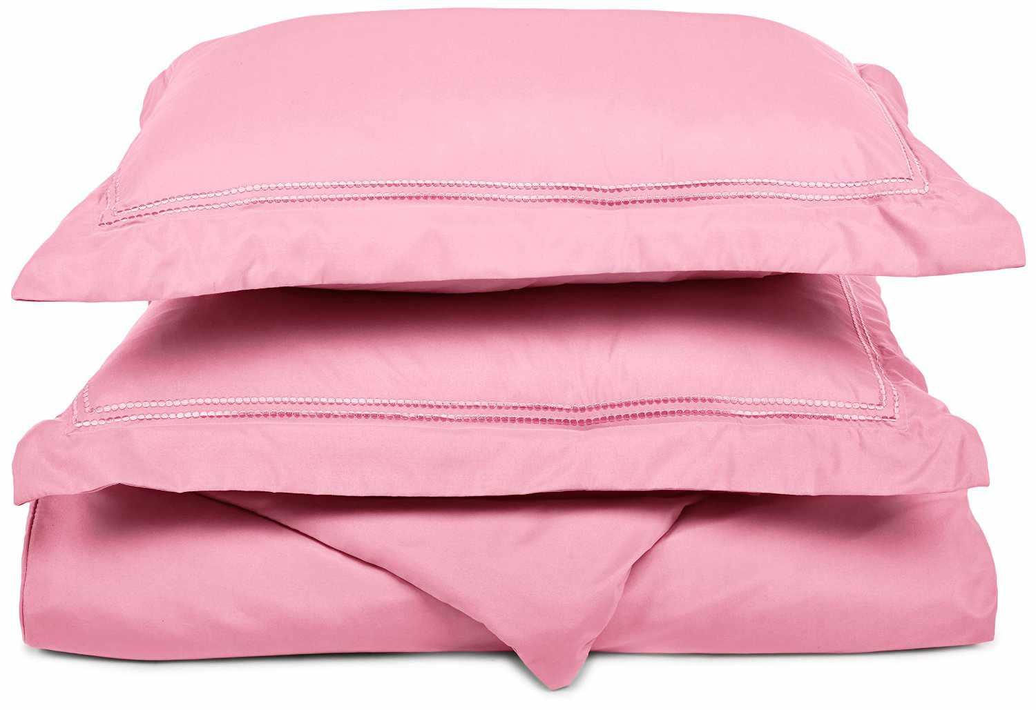 Superior 3 Line Embroidered Lines Microfiber Duvet Cover Set - Pink
