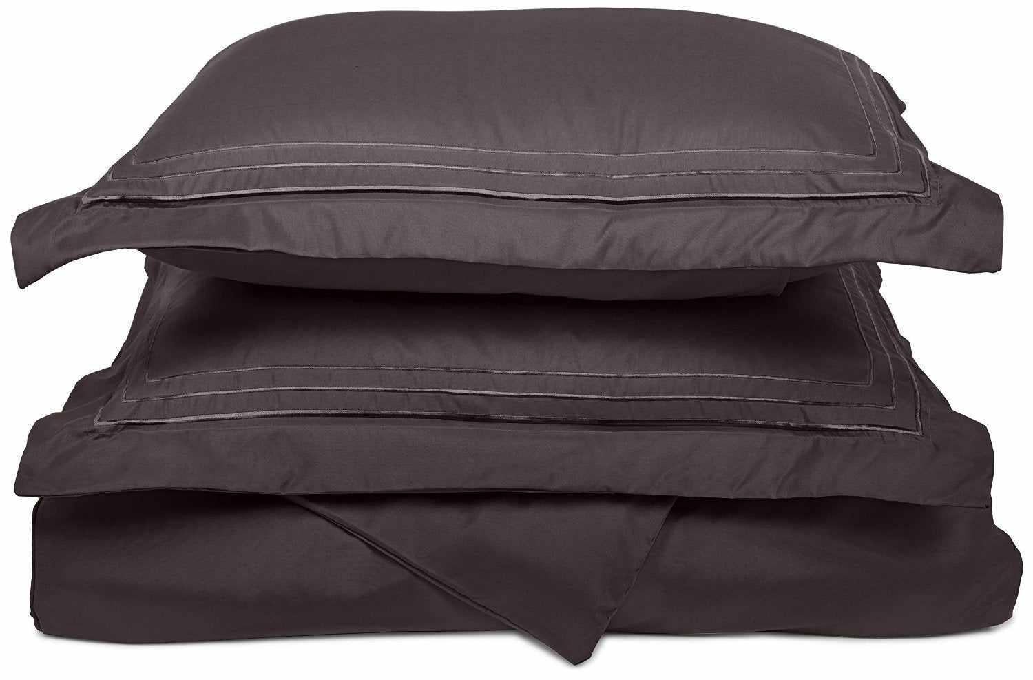 Superior 3 Line Embroidered Lines Microfiber Duvet Cover Set - Charcoal