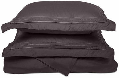 Superior 3 Line Embroidered Lines Microfiber Duvet Cover Set - Charcoal