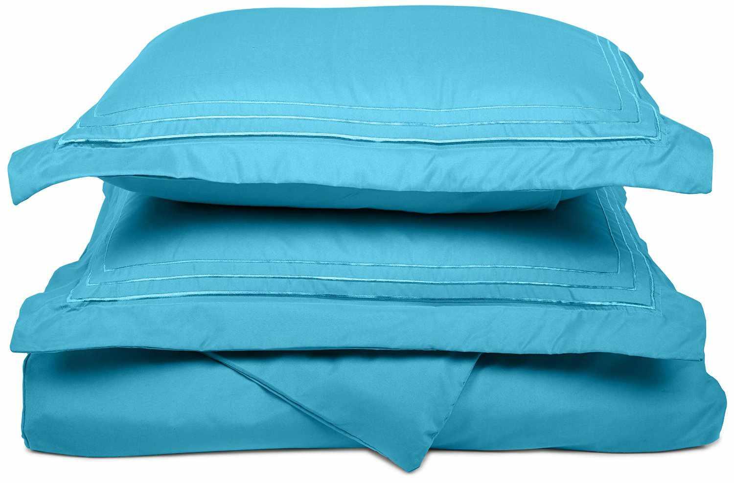 Superior 3 Line Embroidered Lines Microfiber Duvet Cover Set - Aqua