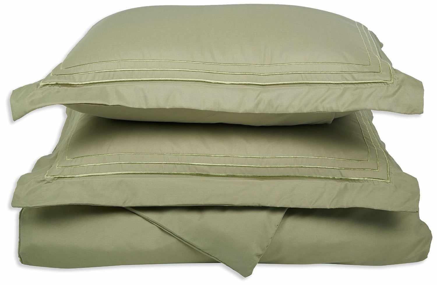 Superior 3 Line Embroidered Lines Microfiber Duvet Cover Set - Sage