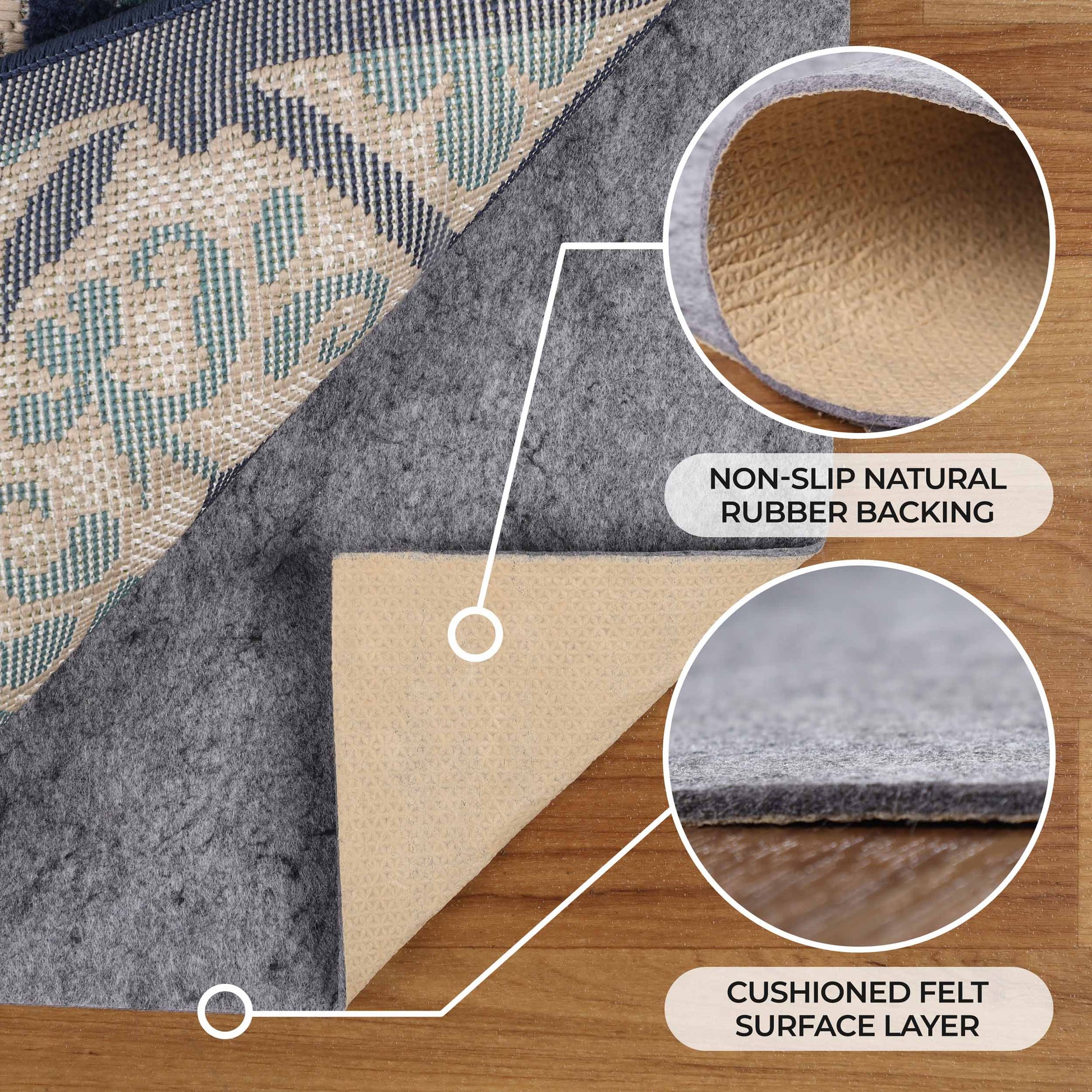 Lynn Non-Slip Protector Felt Rubber Indoor Area Rug Pad With Coating - Neutral