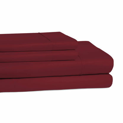  300 Thread Count Cotton Wrinkle Resistant Deep Pocket Solid Sheet Set - Burgundy