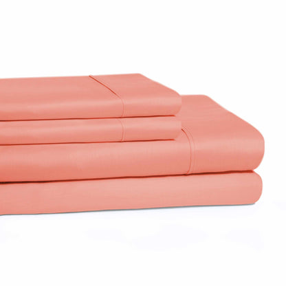 300 Thread Count Cotton Wrinkle Resistant Deep Pocket Solid Sheet Set - Coral