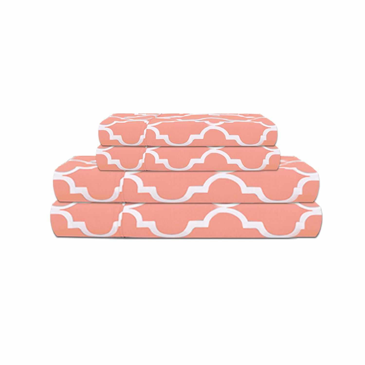 Superior 300-Thread Count Moroccan Decorative Trellis Cotton Sheet Set - Coral