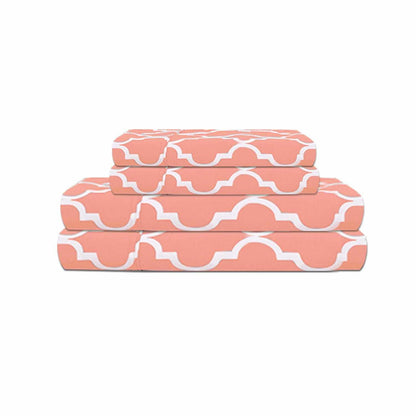 Superior 300-Thread Count Moroccan Decorative Trellis Cotton Sheet Set - Coral