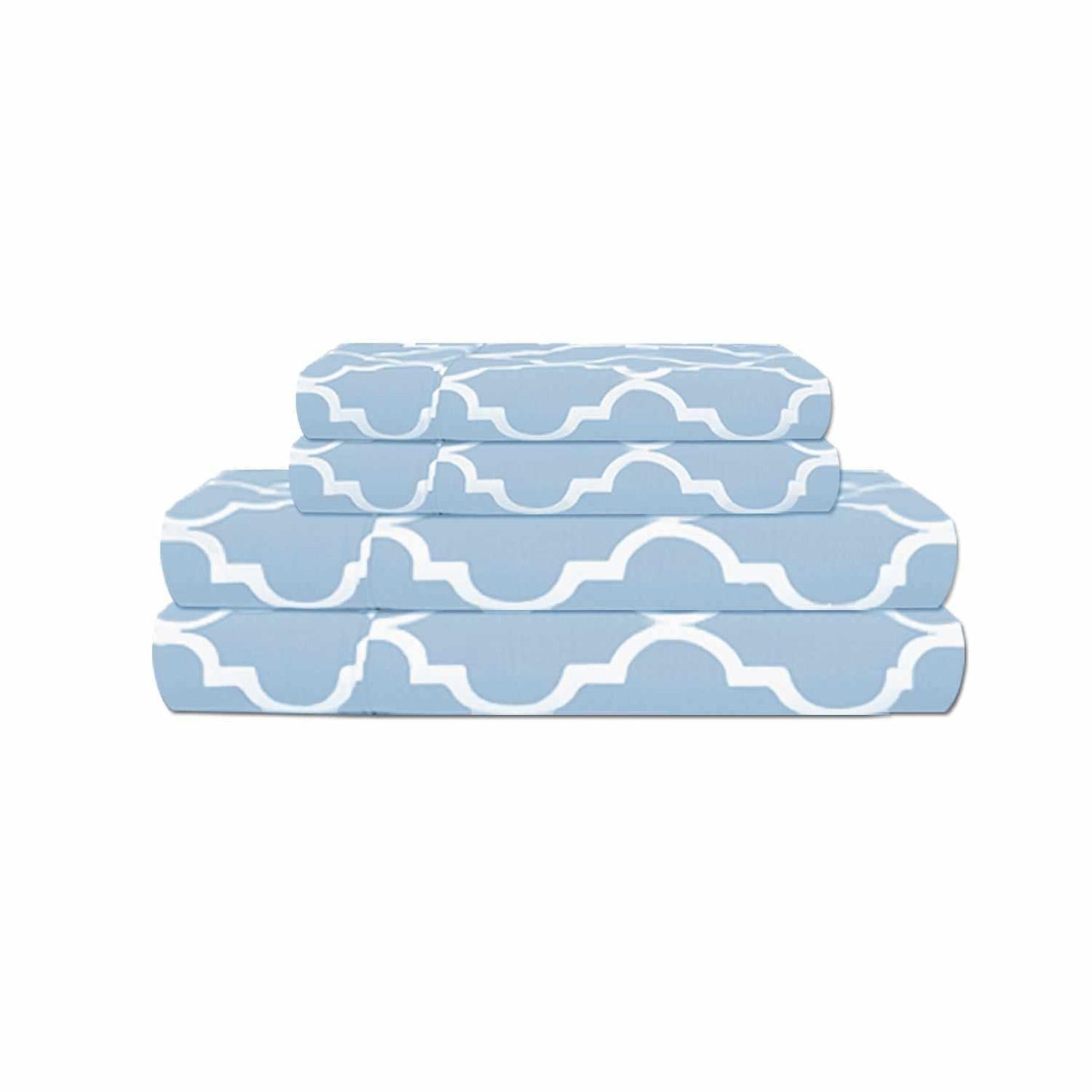 Superior 300-Thread Count Moroccan Decorative Trellis Cotton Sheet Set - Light Blue