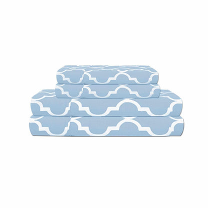 Superior 300-Thread Count Moroccan Decorative Trellis Cotton Sheet Set - Light Blue
