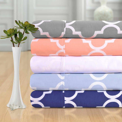  300 Thread Count Moroccan Decorative Trellis Cotton Sheet Set - Grey