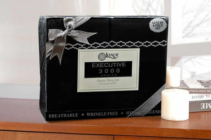 Superior 3000 Series Wrinkle Resistant Cloud Embroidered Sheet Set - Black/White