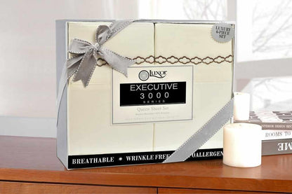 Superior 3000 Series Wrinkle Resistant Cloud Embroidered Sheet Set - Black/White